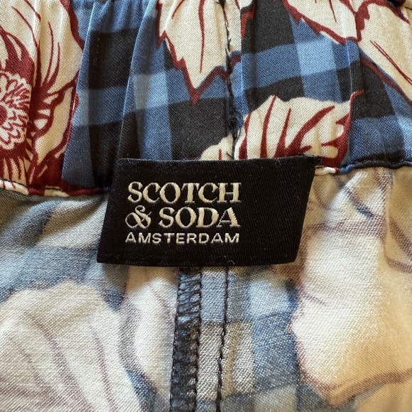Scotch & Soda Amsterdam Blue Gingham & Burgundy Floral Print Pull On Pants in L - Picture 9 of 11